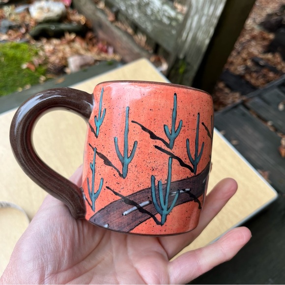 Handmade Handpainted Ceramic Southwestern Landscape Cactus Themed Collector Mug - Picture 12 of 16